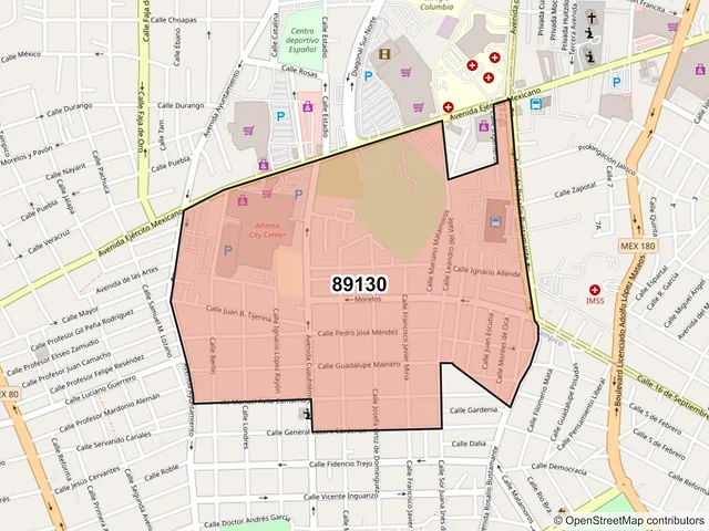 Mapa del código postal 89130, Tampico, Tamaulipas
