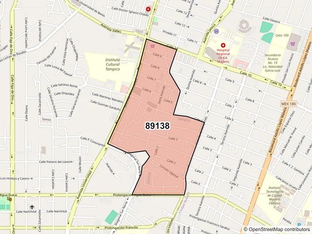 Mapa del código postal 89138, Tampico, Tamaulipas