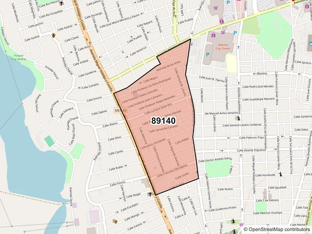 Mapa del código postal 89140, Tampico, Tamaulipas