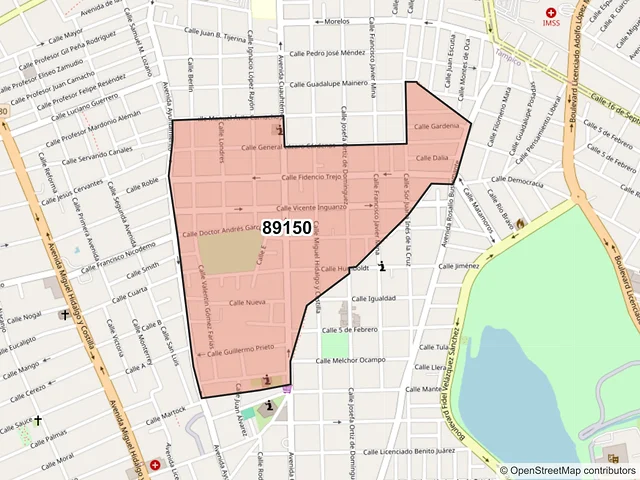 Mapa del código postal 89150, Tampico, Tamaulipas