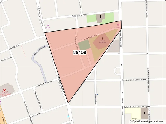 Mapa del código postal 89159, Tampico, Tamaulipas