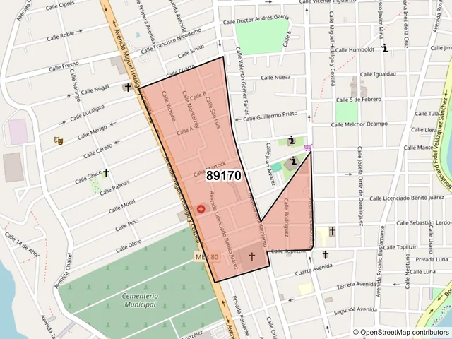 Mapa del código postal 89170, Tampico, Tamaulipas