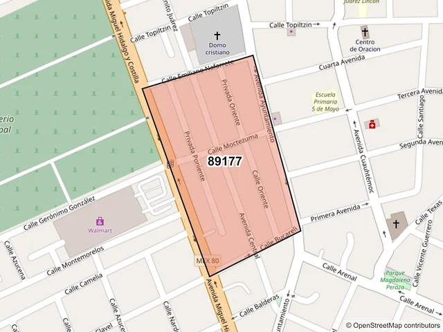 Mapa del código postal 89177, Tampico, Tamaulipas