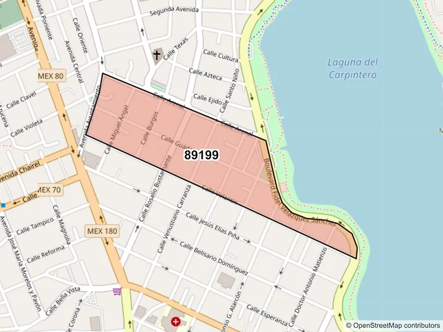 Mapa del código postal 89199, Tampico, Tamaulipas