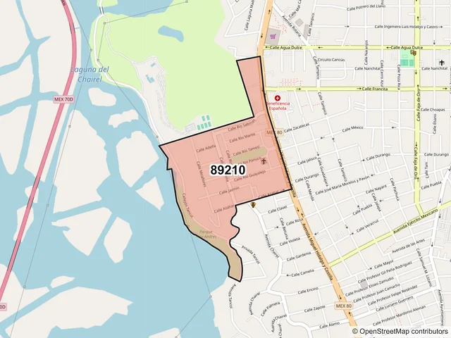 Mapa del código postal 89210, Tampico, Tamaulipas
