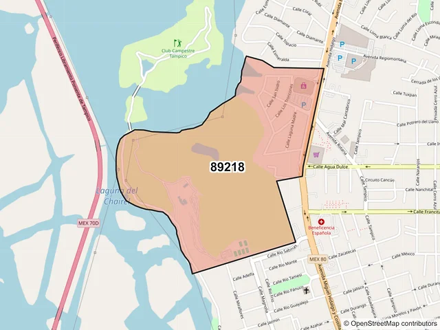 Mapa del código postal 89218, Tampico, Tamaulipas