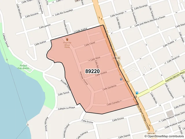 Mapa del código postal 89220, Tampico, Tamaulipas