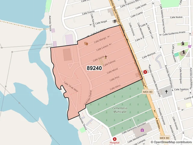 Mapa del código postal 89240, Tampico, Tamaulipas