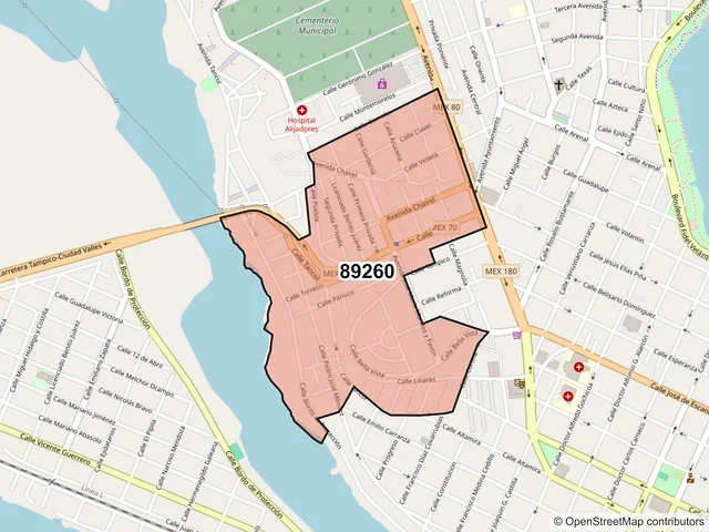 Mapa del código postal 89260, Tampico, Tamaulipas