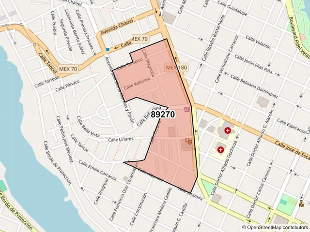 Mapa del código postal 89270, Tampico, Tamaulipas