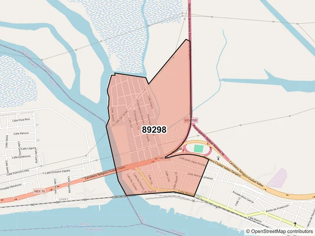 Mapa del código postal 89298, Tampico, Tamaulipas