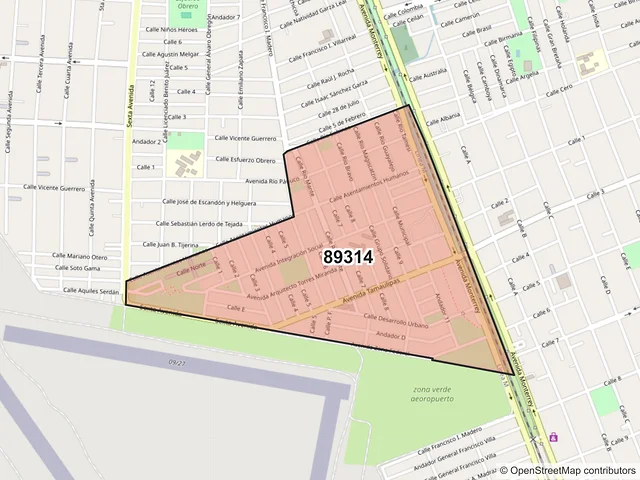 Mapa del código postal 89314, Tampico, Tamaulipas