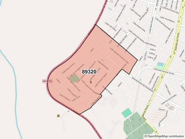 Mapa del código postal 89320, Tampico, Tamaulipas