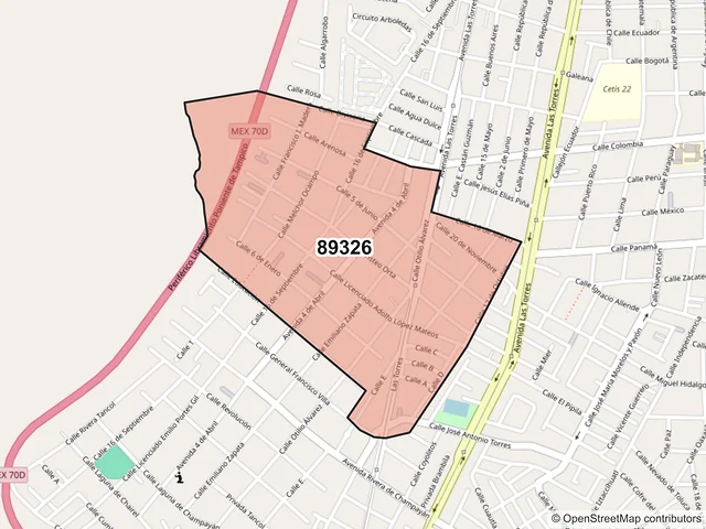 Mapa del código postal 89326, Tampico, Tamaulipas