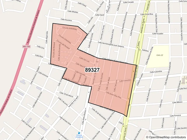 Mapa del código postal 89327, Tampico, Tamaulipas