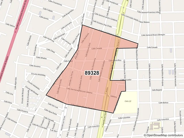 Mapa del código postal 89328, Tampico, Tamaulipas