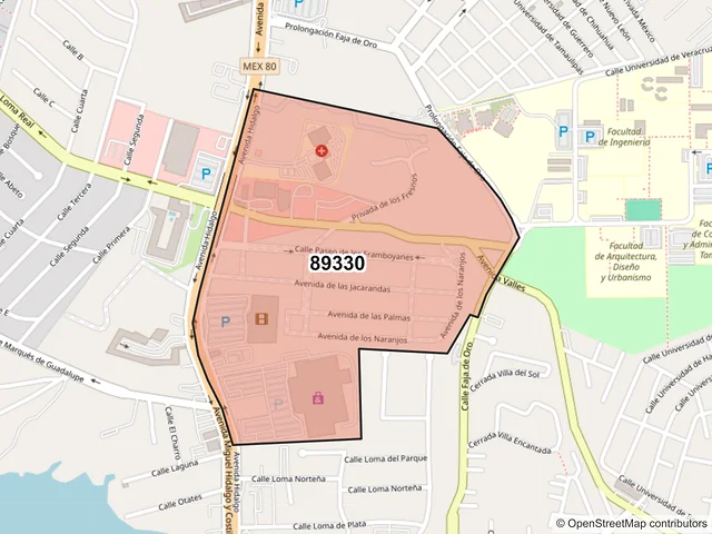 Mapa del código postal 89330, Tampico, Tamaulipas