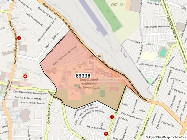 Mapa del código postal 89336, Tampico, Tamaulipas