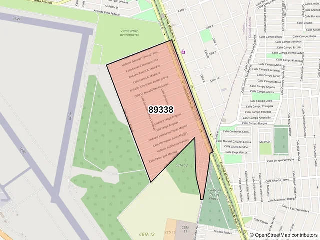 Mapa del código postal 89338, Tampico, Tamaulipas