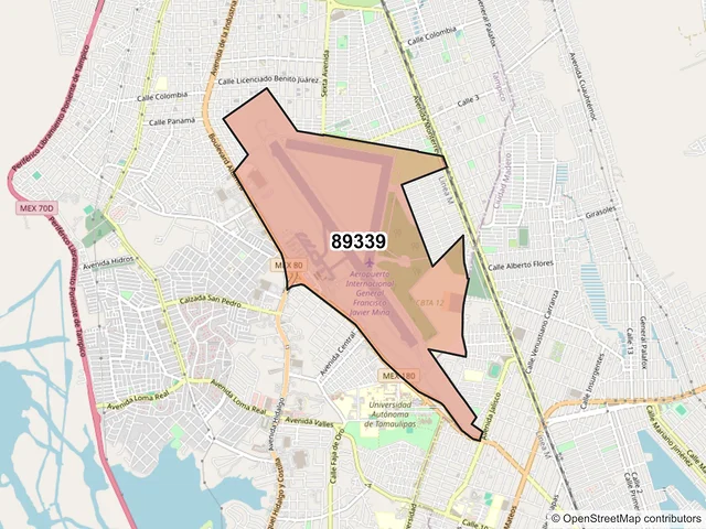 Mapa del código postal 89339, Tampico, Tamaulipas