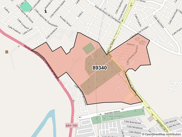 Mapa del código postal 89340, Tampico, Tamaulipas