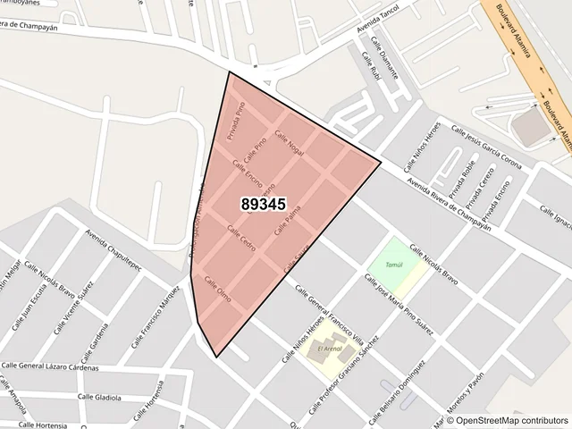 Mapa del código postal 89345, Tampico, Tamaulipas