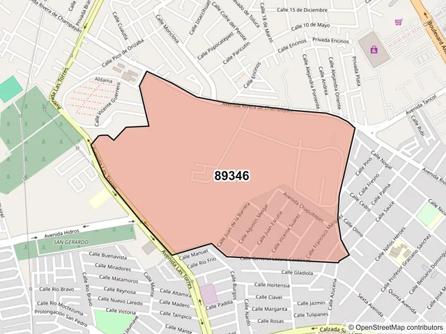 Mapa del código postal 89346, Tampico, Tamaulipas