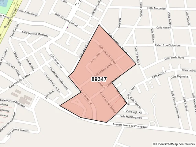 Mapa del código postal 89347, Tampico, Tamaulipas