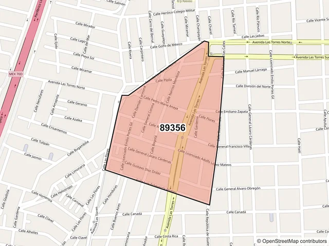 Mapa del código postal 89356, Tampico, Tamaulipas