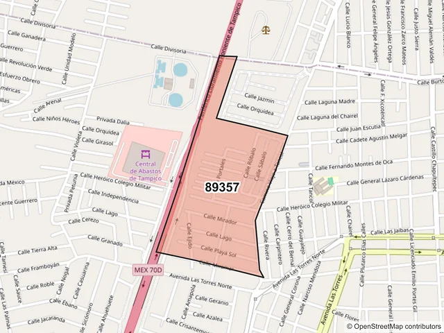 Mapa del código postal 89357, Tampico, Tamaulipas