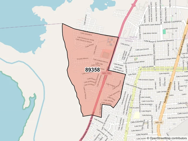 Mapa del código postal 89358, Tampico, Tamaulipas