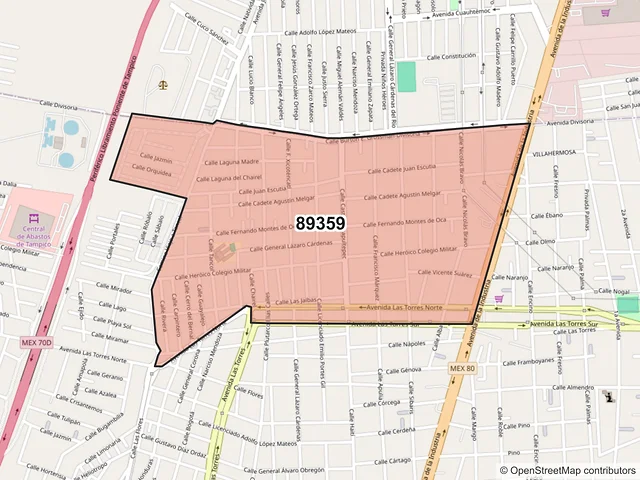 Mapa del código postal 89359, Tampico, Tamaulipas