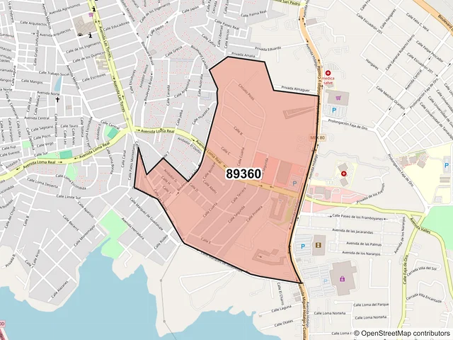 Mapa del código postal 89360, Tampico, Tamaulipas