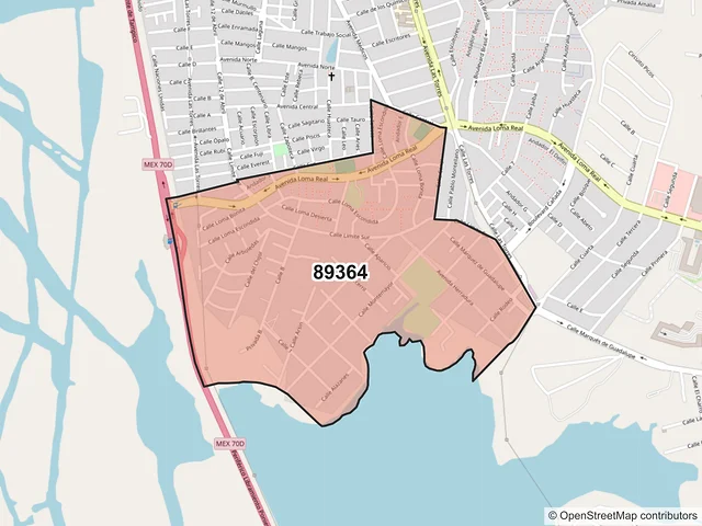 Mapa del código postal 89364, Tampico, Tamaulipas
