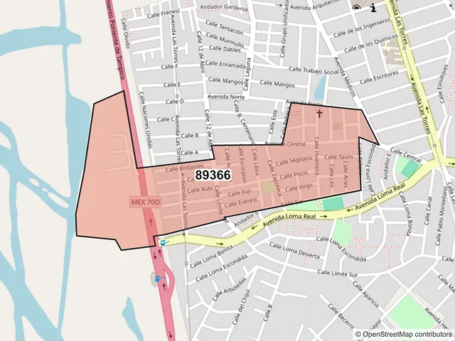 Mapa del código postal 89366, Tampico, Tamaulipas