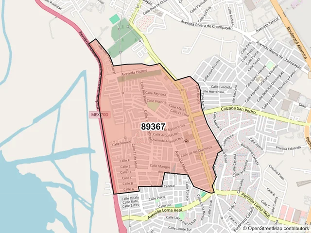 Mapa del código postal 89367, Tampico, Tamaulipas