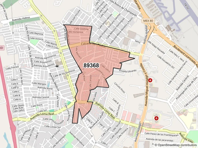 Mapa del código postal 89368, Tampico, Tamaulipas