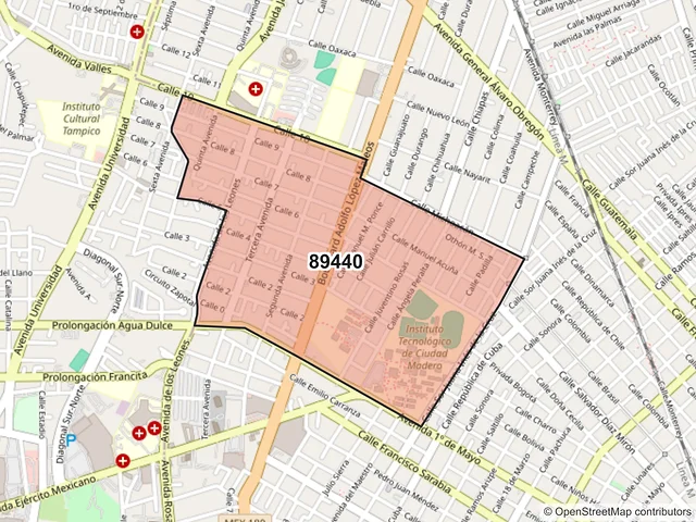 Mapa del código postal 89440, Ciudad Madero, Tamaulipas