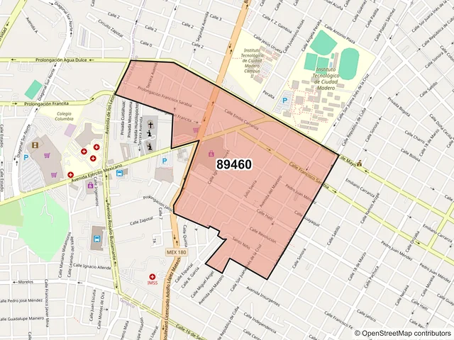 Mapa del código postal 89460, Ciudad Madero, Tamaulipas