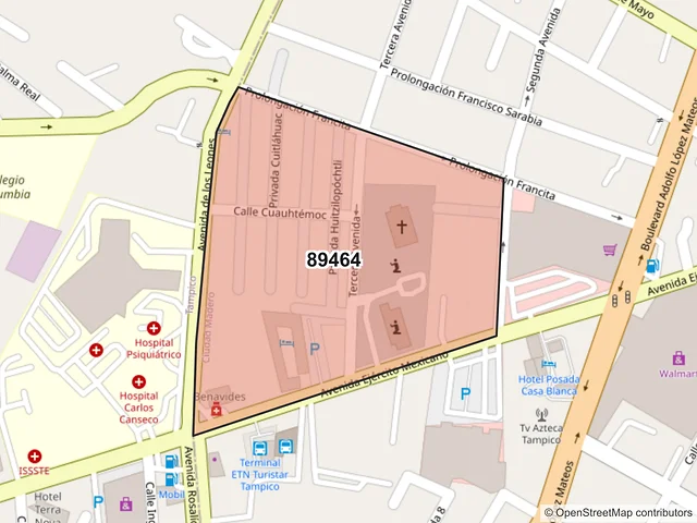 Mapa del código postal 89464, Ciudad Madero, Tamaulipas