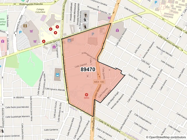 Mapa del código postal 89470, Ciudad Madero, Tamaulipas