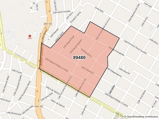 Mapa del código postal 89480, Ciudad Madero, Tamaulipas