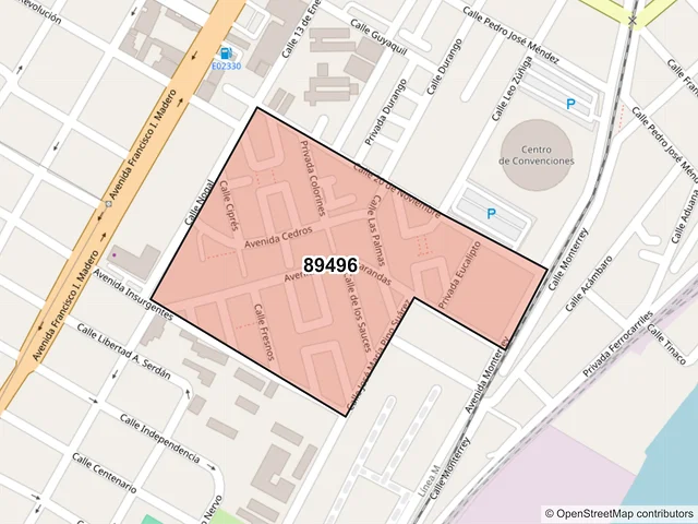 Mapa del código postal 89496, Ciudad Madero, Tamaulipas