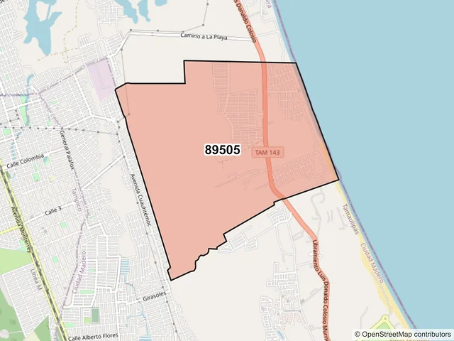 Mapa del código postal 89505, Ciudad Madero, Tamaulipas