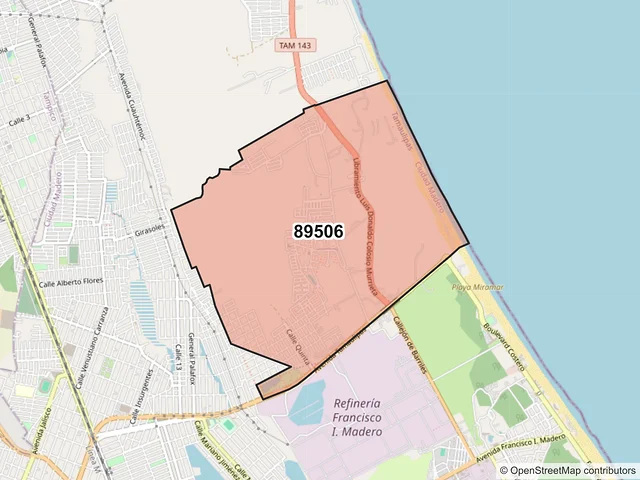 Mapa del código postal 89506, Ciudad Madero, Tamaulipas
