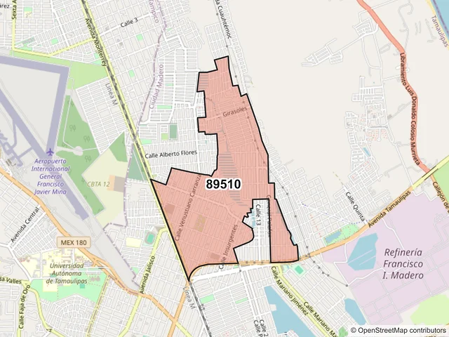 Mapa del código postal 89510, Ciudad Madero, Tamaulipas