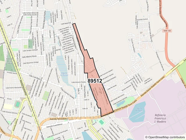 Mapa del código postal 89512, Ciudad Madero, Tamaulipas