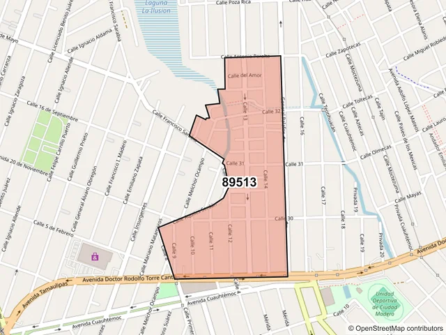Mapa del código postal 89513, Ciudad Madero, Tamaulipas