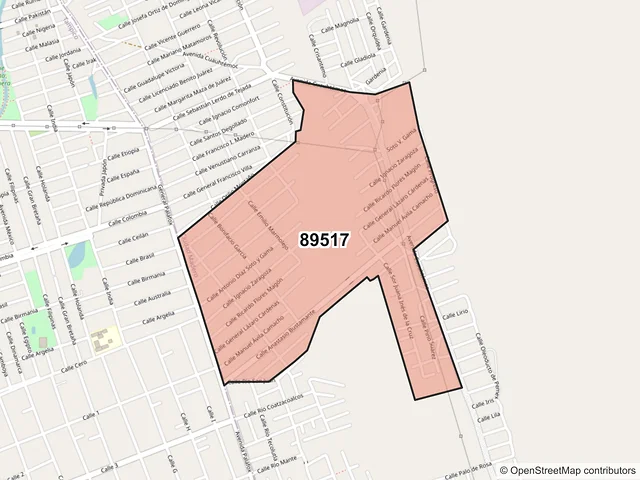Mapa del código postal 89517, Ciudad Madero, Tamaulipas