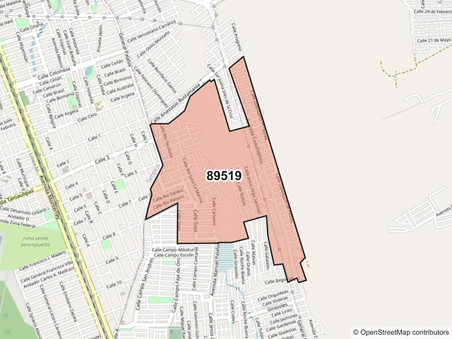Mapa del código postal 89519, Ciudad Madero, Tamaulipas